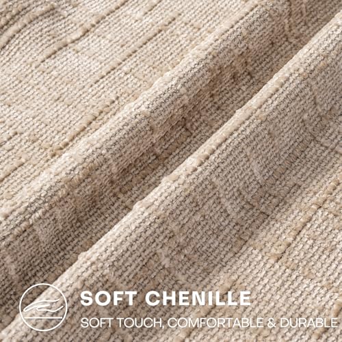 Decorative Throw Pillow Covers 18x18 Inch Set of 2, Soft Solid Farmhouse Chenille Couch Pillows, Spring Pillow Covers for Couch Sofa Bed Living Room Home Decor Pillowcase, Light Khaki
