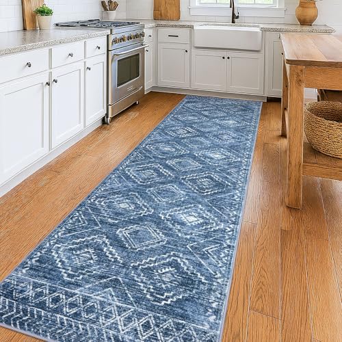 Washable Runner Rug 3x10 Runner for Hallway, Stonewashed Blue