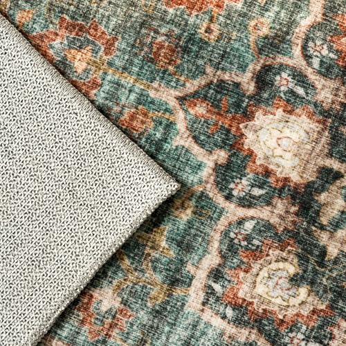 Washable Oriental Area Rug - 2x3 Rugs for Living Room Soft Carpet for Bedroom Waterproof Floral Distressed Indoor Stain Resistant Non-Shedding Floor Carpets (Green, 2x3)