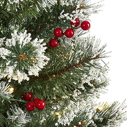 Nearly Natural 3ft Artificial Swiss Pine Christmas Tree Frosted with 50 Clear LED Lights and Berries