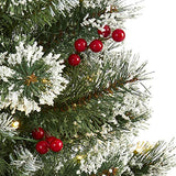 Nearly Natural 3ft Artificial Swiss Pine Christmas Tree Frosted with 50 Clear LED Lights and Berries
