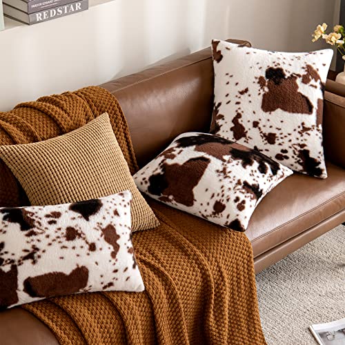 Pack of 2 Luxury Faux Fur Throw Pillow Covers Cowhide Decorative Soft Fluffy Plush Couch Throws Brindle Cushion Covers for Couch Living Room Sofa Bedroom 18x18 Inch