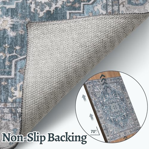 Tangsoo Vintage 4x6 Washable Area Rug for Living Room, Non Slip Rug Blue