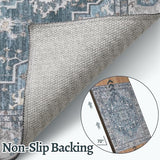 Tangsoo Vintage 4x6 Washable Area Rug for Living Room, Non Slip Rug Blue