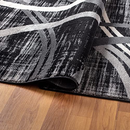 Rugshop Wavy Circles Modern Fade-Resistant Runner Rug Black 2' x 10'