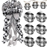 Christmas Bow Tree Topper Large Christmas Tree Topper Buffalo Decorative Bow with 24 Buffalo Wish Tree Ornament for Christmas Tree Decoration(Black and White)
