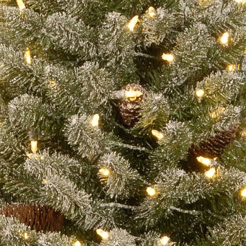 National Tree Company 3 ft Pre-Lit Mini Flocked Artificial Christmas Tree, Pinecones, 50 Clear LED Lights, Timer, 130 Tips, Burlap Base, Green