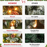 Homde Pencil Christmas Tree 6 Foot Pre-Lit Artificial Christmas Tree with Flocked Snow Pine Cone 160 Warm White Lights Holiday Decor