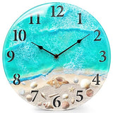 Coastal Nautical Glass Wall Clock with Seashell Design and Aesthetic Beach Theme - Battery Operated Silent Wall Decor for Home, Kitchen, Living Room, Office, Bedroom, or Bathroom (14 Inch,Teal)
