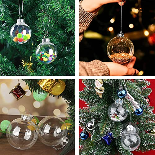 16 pcs Hanging Clear Plastic Fillable Ornaments, 2.36" DIY Christmas Balls Craft Ornaments for Christmas Tree, Halloween and Wedding Birthday Party Decorations, Creative Gifts (60 mm)