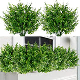 Sggvecsy Artificial Flowers for Outdoors 12 Bundles UV Resistant Boxwood Shrubs Artificial Eucalyptus Fake Plants Faux Plastic Greenery for Farmhouse Garden Indoor Outdoor Home Wedding Decoration