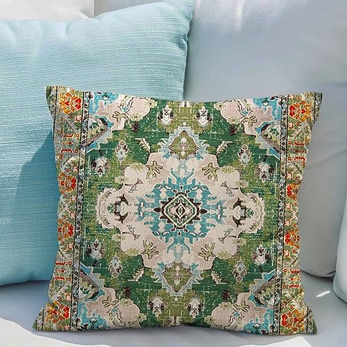 Snycler Boho Throw Pillow Covers 18x18 inch Set of 2 Boho Rug Carpet Double Sided Pattern Cotton Soft Pillow Case Cushion Cover Pillowcase for Couch Sofa Bed Decorative (Green)