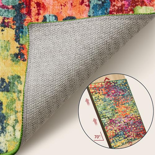 Tangsoo Abstract 2x4 Washable Rug for Entryway, Colorful Small Area Rug