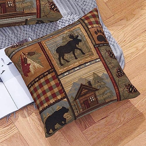 Set of 2 Square 18x18 inch Retro Brown Throw Pillow Covers Rustic Lodge Bear Moose Decorative Throw Pillowcase for Home Sofa Thick Cotton Linen Cushion Cases (45x45 cm) Paw Prints Cabin