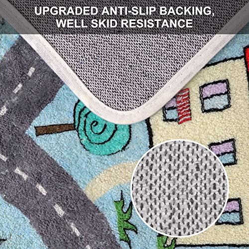 Extra Large Kids Playroom Rug Play Carpet 4’ x 6’, Blue Educational Children’s Play Mat, Learning & Have Fun Safely Non-Slip Washable Road Traffic Floor Area Carpet, Great for Kids Room Bedroom