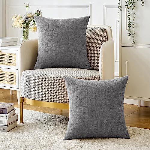 MIULEE Pack of 2 Couch Throw Pillow Covers 18x18 Inch Soft Dark Gray Chenille Pillow Covers for Sofa Living Room Solid Dyed Pillow Cases