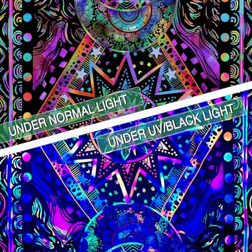 Blacklight Sun and Moon Tapestry Glow in The Dark Neon Hippie Bohemian Tapestries for Bedroom Aesthetic UV Reactive Purple Celestial Tie Dye Tapestry Wall Hanging for Living Room Dorm (40'' × 30'')