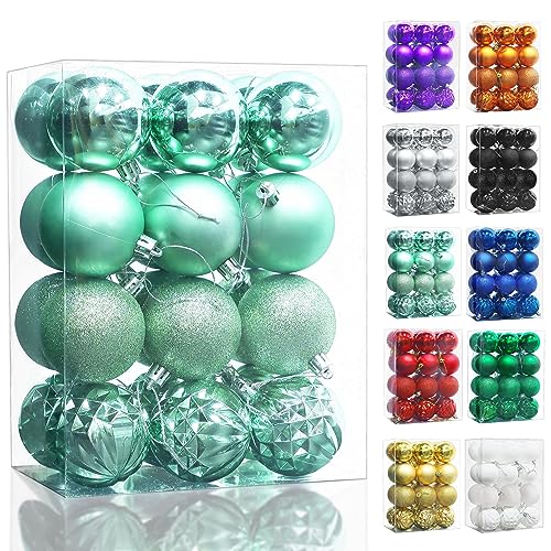 Lulu Home Christmas Ball Ornaments, 24 Ct 2.36" Pre-Strung Hanging Ornament Decorations, Xmas Shatterproof Plastic Balls for Holiday Party Wreath Garlands Trees, Light Green