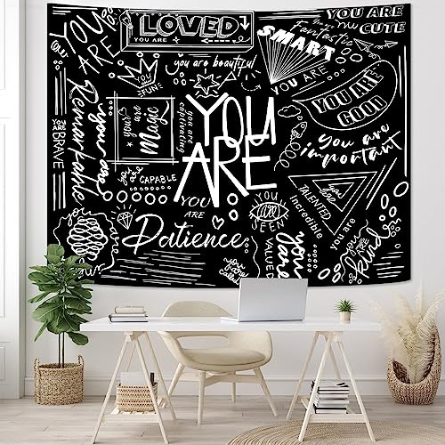 Fungarth Quote You Are Tapestry Classroom Positive Kids Tapestries Wall Hanging Inspirational Motivational Elementary Black and White Aesthetic Tapestry for Bedroom Living Room Dorm (Black, 48" x 36")