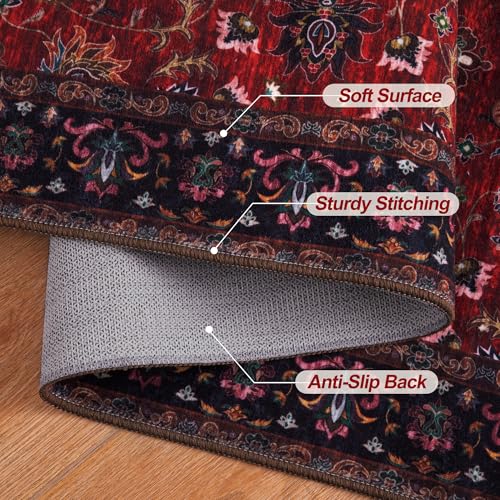 Tangsoo Oriental 4x6 Washable Area Rug for Living Room, Non Slip Rug Red