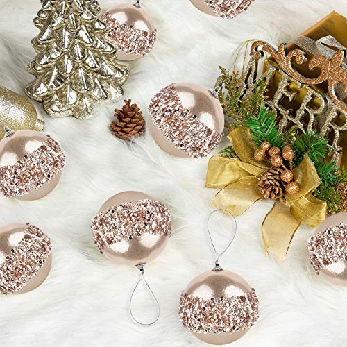 4pc Champagne Gold Christmas Ball Ornaments, 4pc Set Red Shatterproof Christmas Decorations Tree Balls for Xmas Trees Wedding Party Holiday Decorations