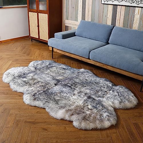 LLB Genuine Sheepskin Area Rug Wool Rug Fur Carpet Fluffy Shaggy Fur Rug for Living Room Kids Bedroom Real Sheepskin Throw Lambskin Rugs Sofa Mat Chair Seat Covers (Snow Grey, 4 x 6 ft Sheepskin)