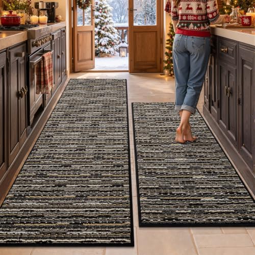 Kitchen Rugs Sets of 2, Non Slip Kitchen Mats for Floor, Black