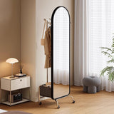 Decorative Full-Length Mirror, Floor-Standing, Household Dressing, Bedroom, Rotatable and Movable Clothes Hanger for Living Room