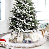CHICHIC 48 inch Christmas Tree Skirt Faux Fur Xmas Tree Skirt Christmas Decorations Holiday Tree Ornaments Tree Decoration for Christmas Home Decorations, Xmas Party Holiday Decorations, Snow White