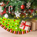 Christmas Tree Skirt 48 Inches, Velvet Stripes Trimmed Tree Skirt with Red Green White Polka Dots Design for Holiday Party Decor