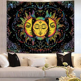 Lifeella Blacklight Sun and Moon Tapestry, UV Reactive Burning Sun Tapestries Glow in Dark Aesthetic Mystic Wall Hanging Colorful (Mutil, 36"×48" (90×120cm))