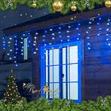 300L LED Icicle Lights, Blue+White Window Curtain Lights,8 Modes with 30V Plug in for Wedding, Party, Bedroom, Home, Garden, Outdoor, Indoor Wall,Christmas Decorations,Connectable(Blue+White)