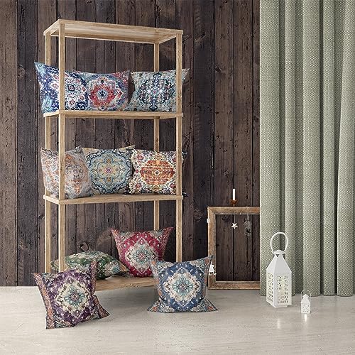 Snycler Boho Throw Pillow Covers 18x18 inch Set of 2 Boho Rug Carpet Double Sided Pattern Cotton Soft Pillow Case Cushion Cover Pillowcase for Couch Sofa Bed Decorative (Green)