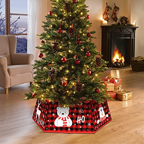 OurWarm Christmas Tree Collar Buffalo Plaid Christmas Tree Ring, Hexagon Fabric Collapsible Tree Skirt with 6 Patterns for Christmas Xmas Holiday Tree Decorations