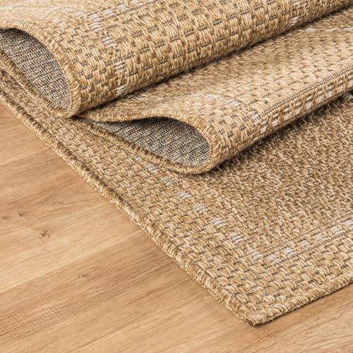Beverly Rug Easy Jute Checkered Squared Rug 8x10 Washable Durable Indoor Outdoor Area Rugs for Living Dining Room Patio Office Stain Resistant Non Shedding Casual Indoor Outside Carpet 8 x 10 Natural