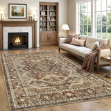 Rugland 5x7 Area Rugs for Living Room, Vintage Washable Area Rug, Rust
