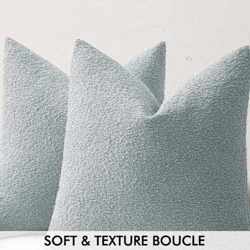 MIULEE Textured Boucle Lumbar Pillow Cover for Bed 12x20 Light Blue