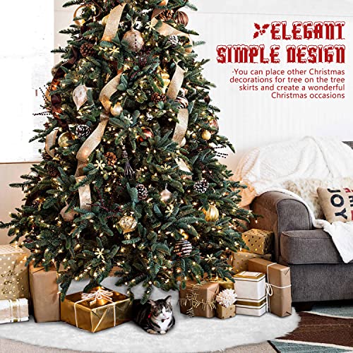 Hommtina Christmas Tree Skirt 48 Inches White Tree Skirt,Christmas Tree Decorations Faux Fur Tree Skirt for Xmas Holiday Home Party Decorations Ornaments(White)