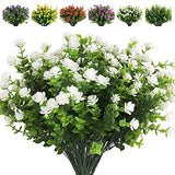 RECUTMS Artificial Flowers, Fake Boxwood Outdoor UV Resistant Plants Artificial Springs Flowers Eucalyptus Greenery Shrubs Bridal Wedding Bouquet for Home Garden Party Wedding Decoration,8Pcs(White)