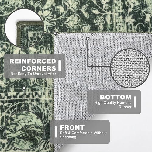 Hallway Runner 2x5 Washable Runner Non-Slip Kitchen Rug, Green