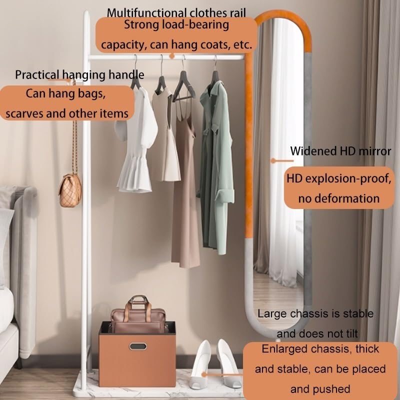 Full-Length Mirror Coat Rack and Dressing Mirror Combination Bedroom and Living Room Floor-Standing 360° Rotating Full-Length Mirror Full Length Floor Mirror (Gold 100cm)