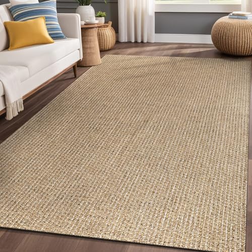 Luul Home Easy Jute Rugs 8x10 Natural Color Living Room Indoor Outdoor Area Rug for Patio Farmhouse and Kitchen Rug High Traffic Easy to Clean Washable Solid Boho Woven Design Outside Carpet (8 x 10)