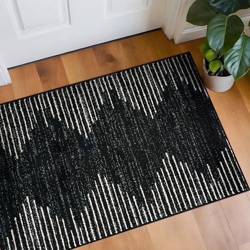 Rugshop Bohemian Stripe Stain Resistant Area Rug Black 2'7" x 4'
