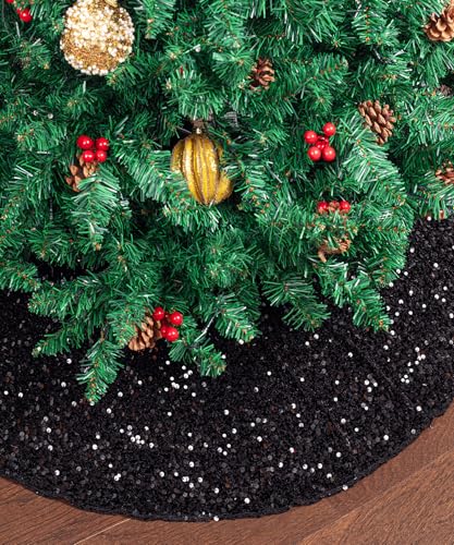 Mr. Pen- Christmas Tree Skirt, 48 inch, Black Sequin Tree Skirt | Christmas Skirt Tree