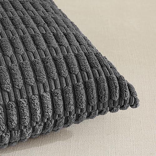 Fancy Homi Decorative Throw Pillow Covers for Bed Couch Bedroom Bench, Soft Corduroy Solid Pillow Case, Rustic Farmhouse Boho Room Decor,20" x 20" (Pack of 1),Dark Gray