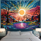 Serborlur Tree of Life Tapestry Trippy Sun Forest Tapestries Colorful Starry Sky Tapestries Hippie Nature Landscape Tapestry Wall Hanging for Living Room Bedroom (39.4" x 52.4")