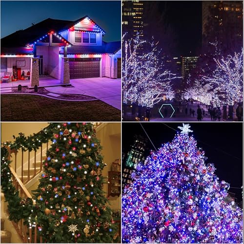 LAMPHOME Red White and Blue Patriotic String Lights, 66ft 200LED 4th of July Lights Plug in, 16 Modes with Timer Outdoor String Lights for Independence Day Memorial Day Patriotic Tree Holiday Decor