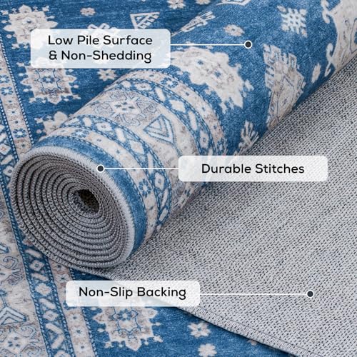 2x5 Runner Rug Washable Non Slip Small Throw Mat for Entry, Hallway, Blue