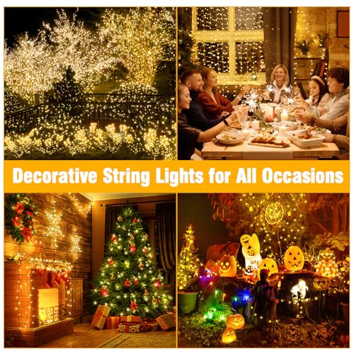 Nisocy 33FT LED String Lights Outdoor Waterproof – Warm White Fairy Lights with Plug, Connectable Christmas Tree Lights for Patio, Garden, Bedroom, Wedding, Party, Decor