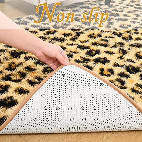 HOMORE Premium Leopard Fluffy Rugs, Leopard Print Rug for Living Room Bedroom,Soft Cheetah Print Rug for Kids Children Room, Faux Animal Printed Carpet for Western Decor,3x5 Feet Black and Khaki